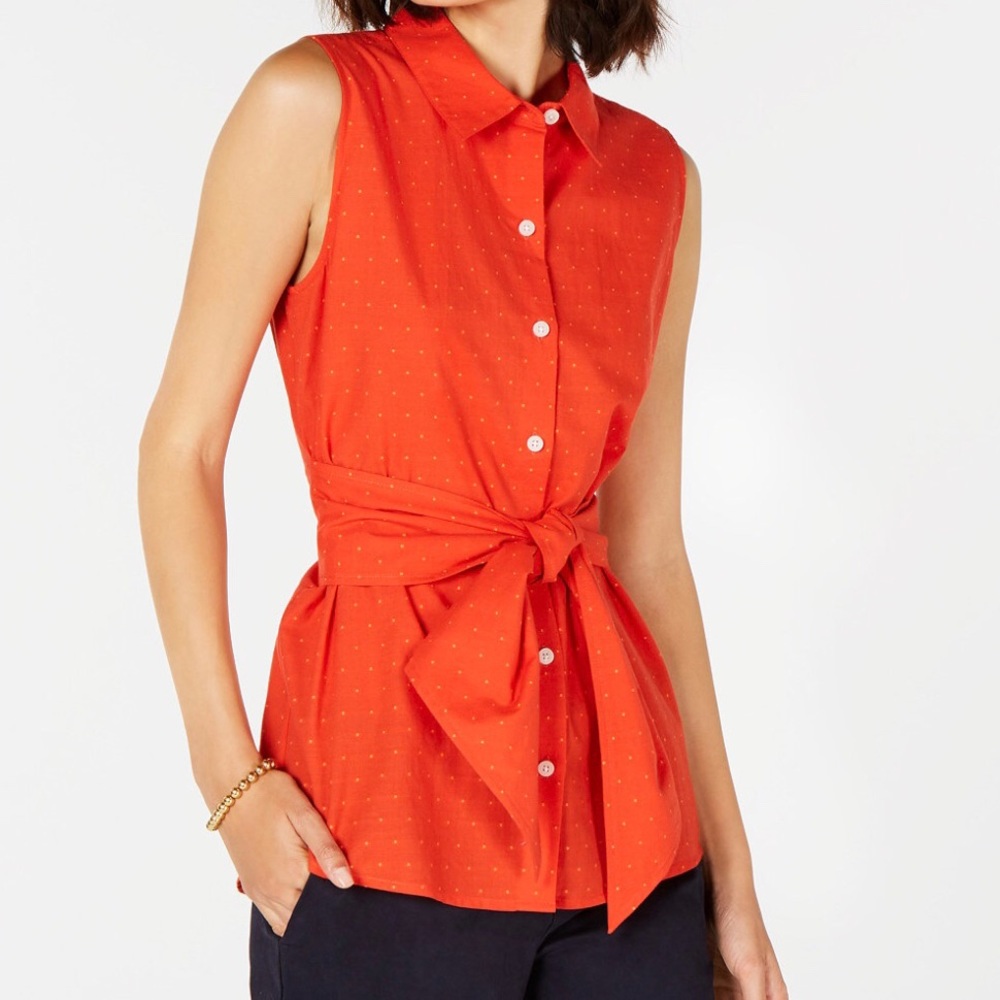 🌸Tommy Hilfiger Tie-Waist Cotton Sleevesless Top